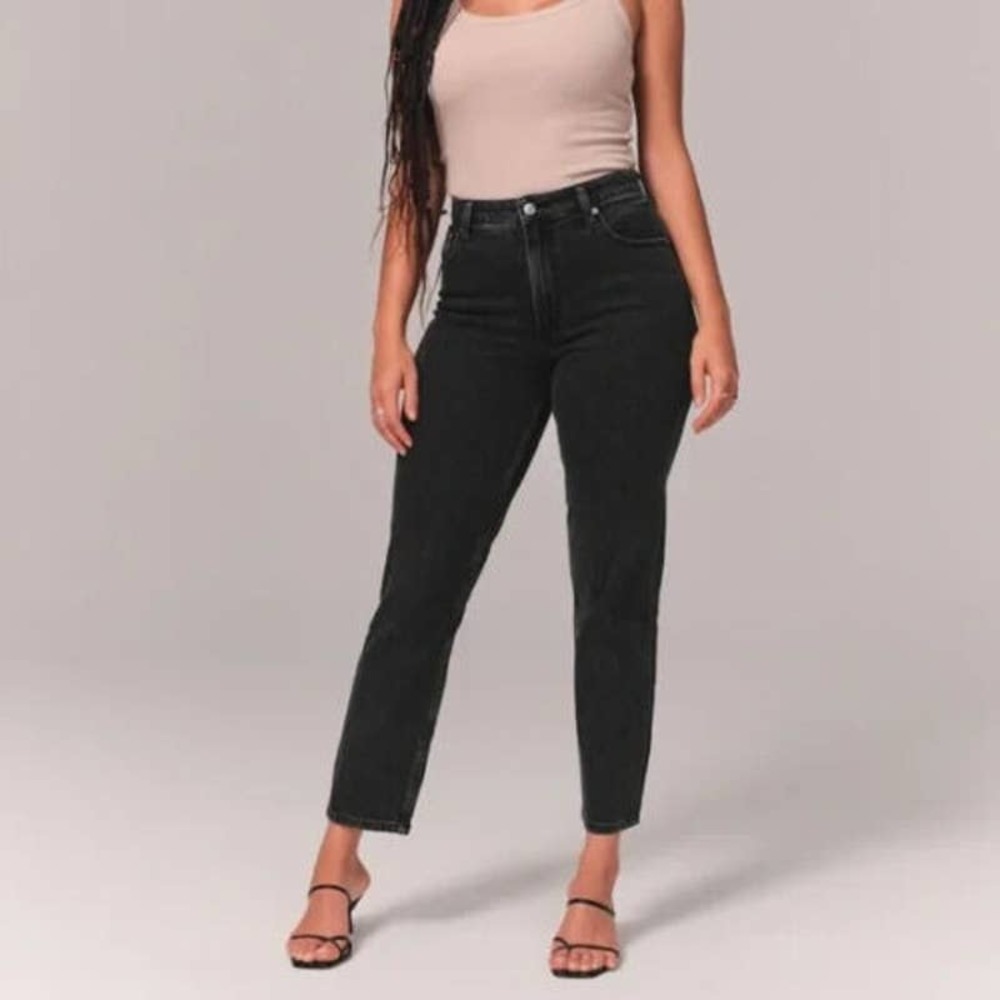 SHORT Abercrombie & Fitch The Mom High Rise Grey Black Stretch Denim Jeans 28 6